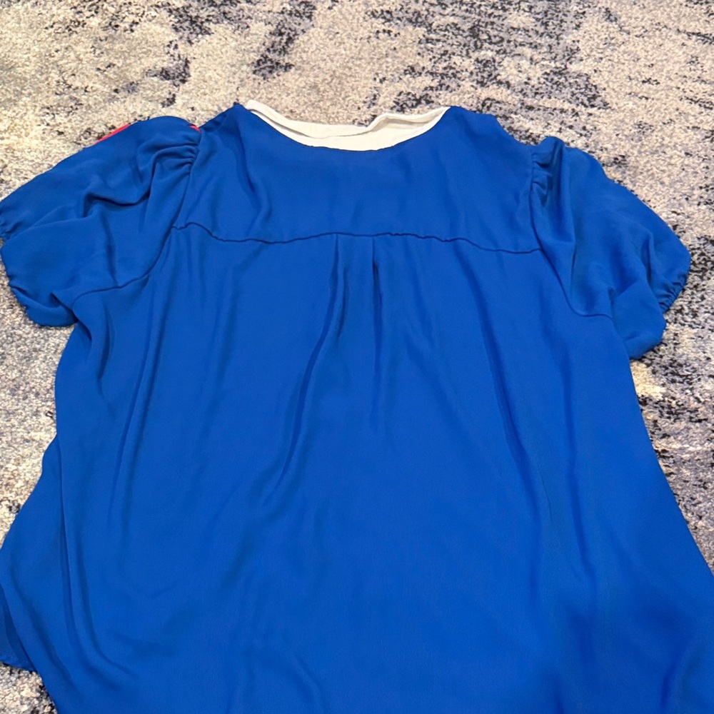 Snow White Royal Blue Button Front Blouse with White Collar and Red Accent - Picture 5 of 5